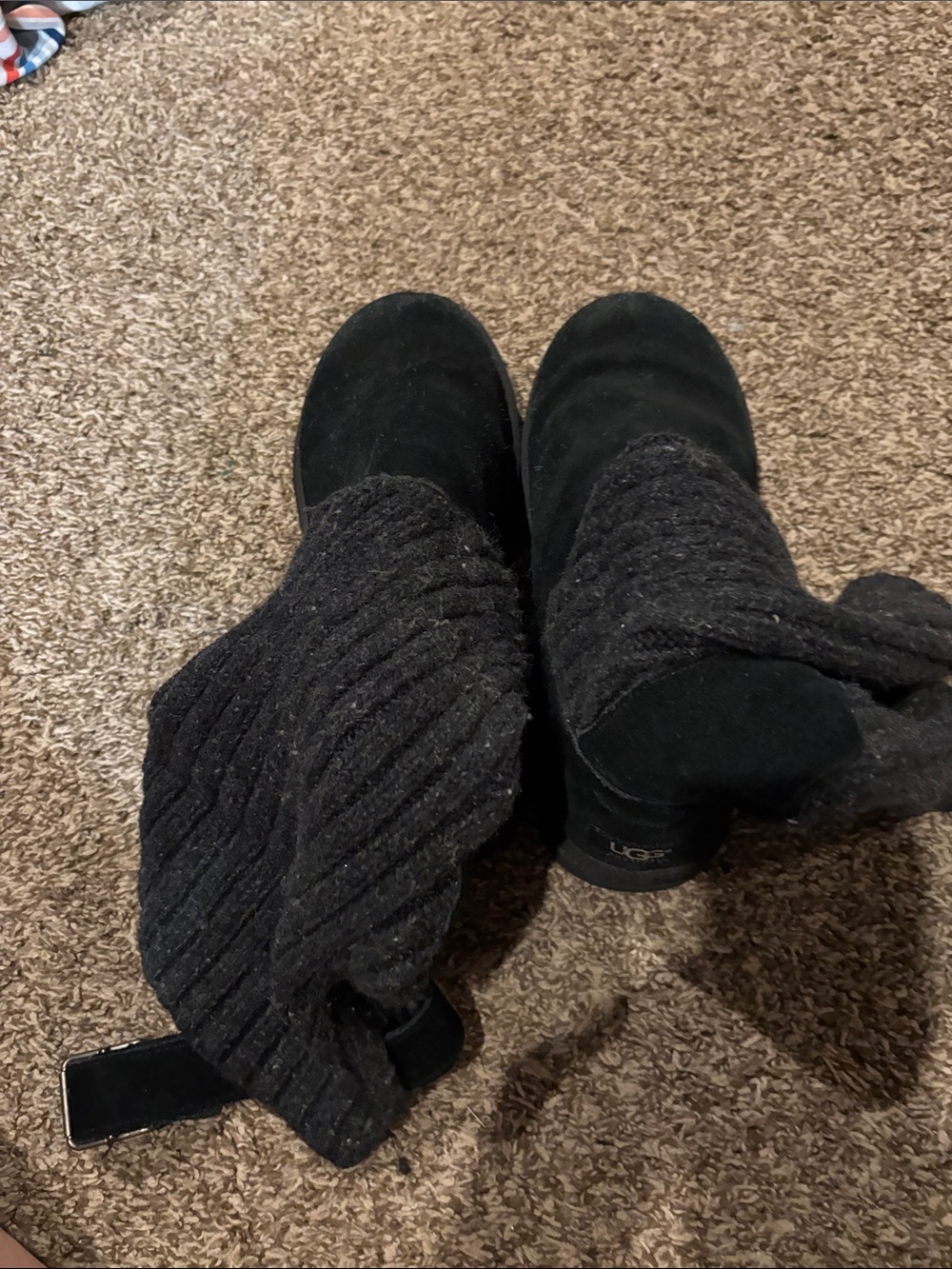 UGG Black Knit Cuff Suede Boots